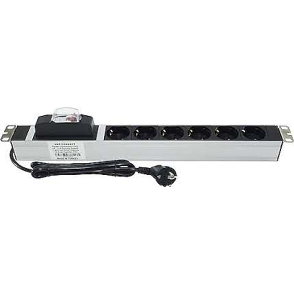 AGER PDU 1U 6LI GRUP PRİZ RACK KABİN TİPİ AA-PRZ01U19-6S-AL-SG-6XDIN49440 SOKETLI SCHUKO GRUP PRIZ 19 INCH 1U ALUMINYUM PROFIL GÖVDELI 1X16A SIGORTA KORUMALI 4000 WATT 250V AC 3X1.5 MM2 1.5M KABLOLU DIN 49441 FIŞLI CE ONAYLI