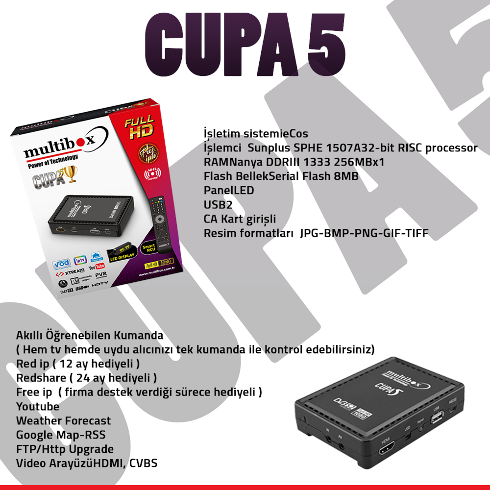 MULTİBOX CUPA 2024 UYDU/ETHERNET/WiFi/HDMI UYDU ALICI