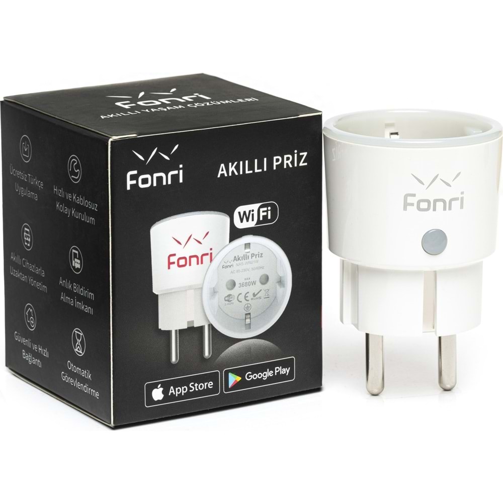 FONRI Wİ-Fİ AKILLI PRİZ 16A 3680W NAS-WR01W ( TEK BAŞINA KULLANILABİLİR)