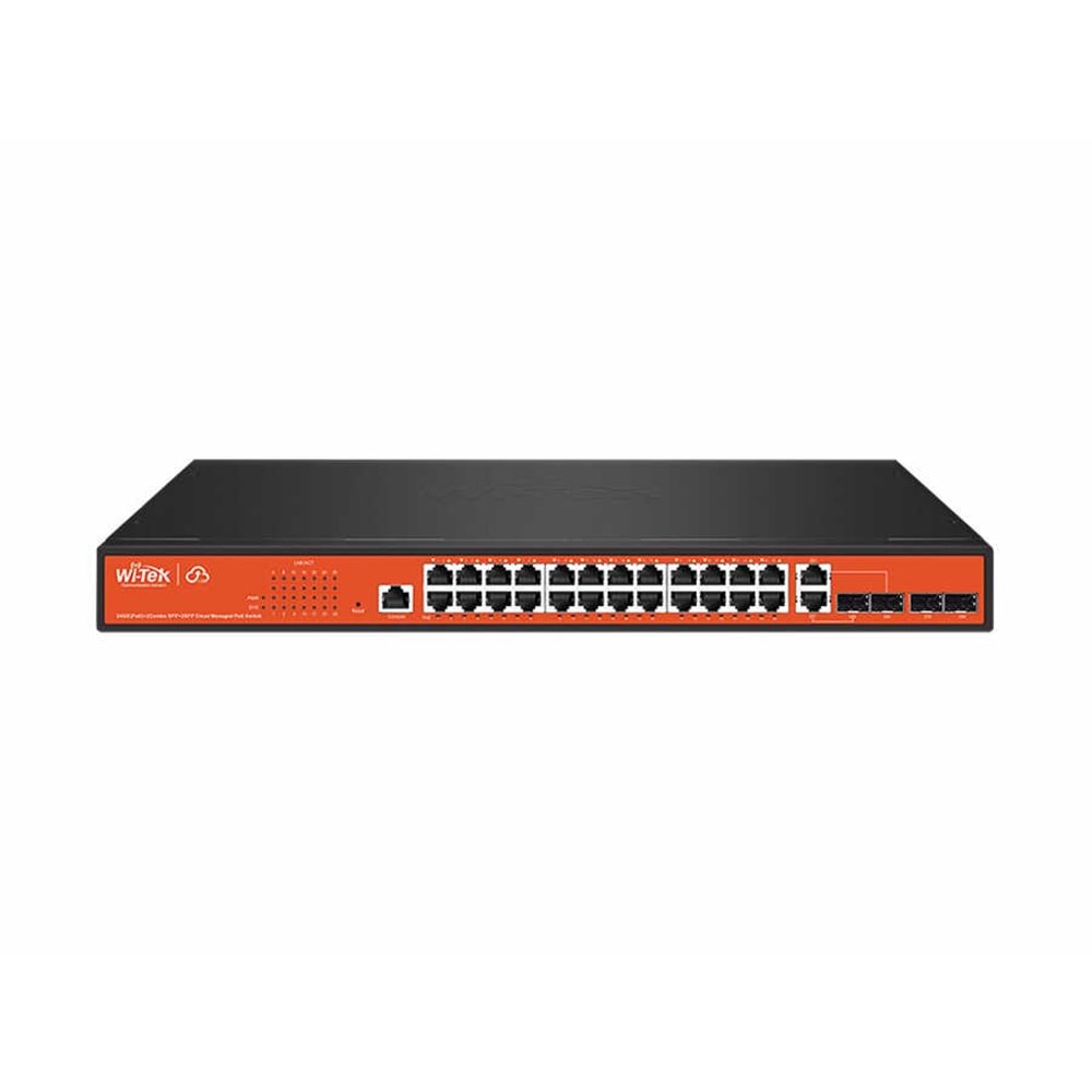Wİ-TEK WI-PCMS328GF 24 Port 100/1000M(PoE) + 2 Port 100/1000M Combo SFP + 2SFP Cloud L2 Managed PoE SWITCH