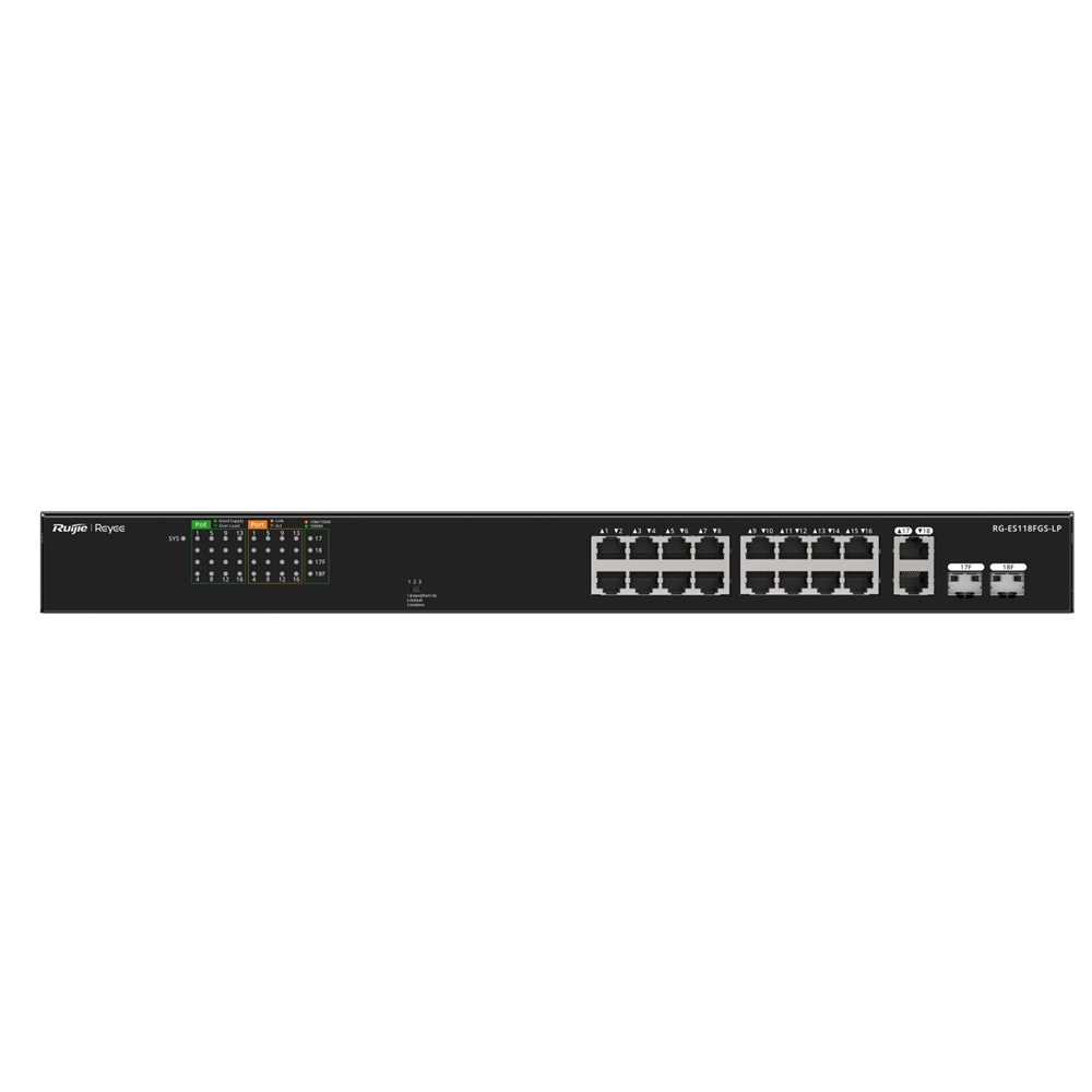 RUIJIE REYEE RG-ES118FGS-LP 18 PORTLU, 10/100 FAST ETHERNET, SWİTCH, 2 GİGABİT COMBO, 16 PORT POE+ (120W)