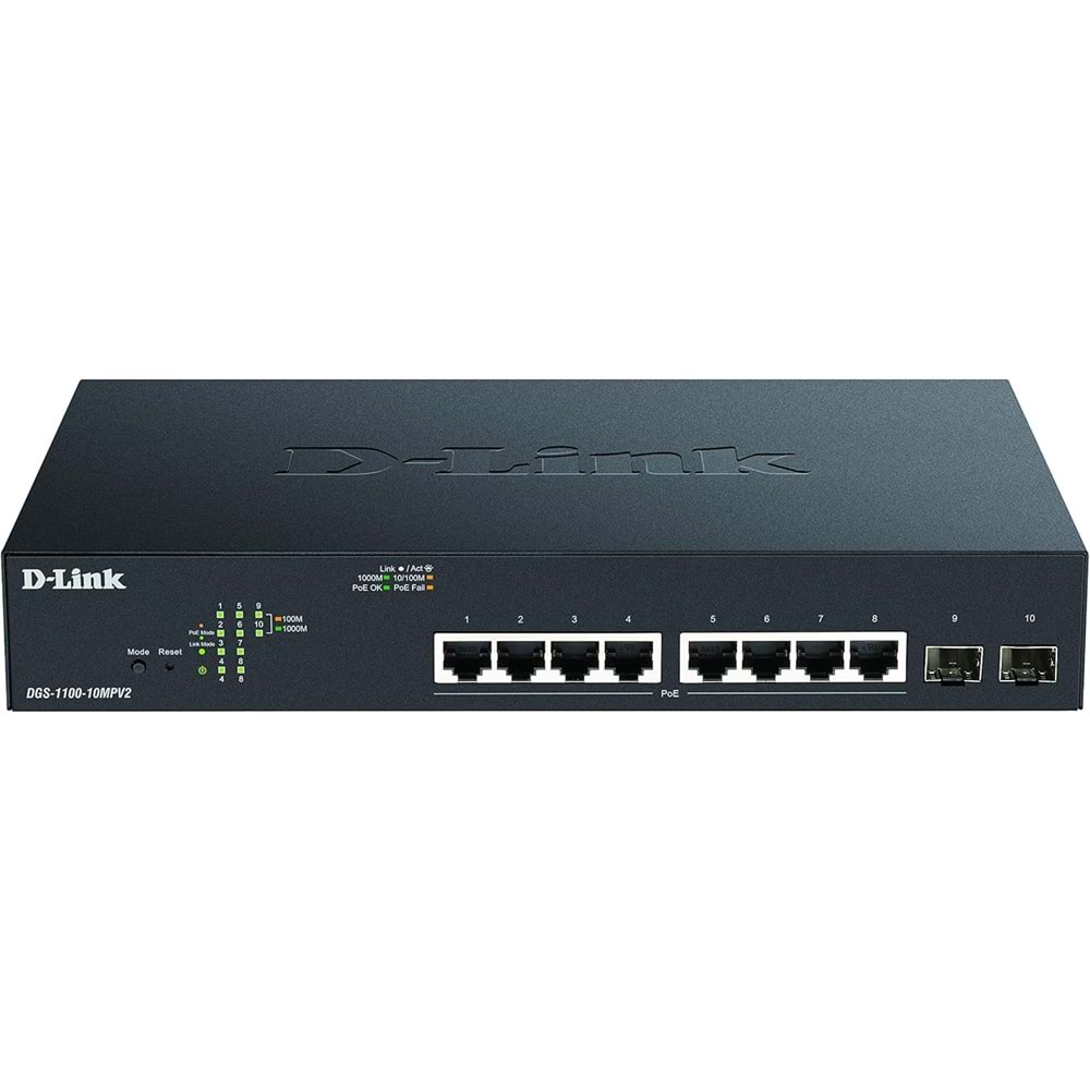D-LINK DGS-1100-10MP 10 BAĞLANTI NOKTALI GİGABİT POE AKILLI YÖNETİLEBİLİR ANAHTAR