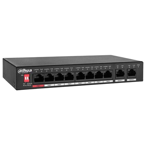 DAHUA DH-PFS3010-8ET-65 8 Port 10/100 PoE + 2 Port Uplink 65W SWITCH Yönetilemez