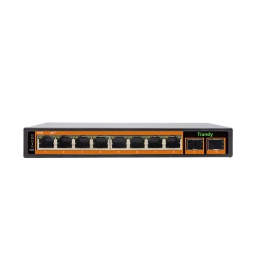 Tiandy PS-1008G-2G2SFP 8 Port Yönetilmeyen Full Gigabit AI POE Switch ( 8G + 2G + 2SFP )