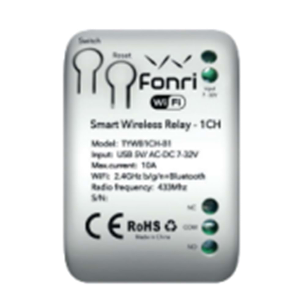 FONRI AKILLI Wİ-Fİ TEKLİ RÖLE - 1CH TYWB1CH-B1 ( TEK BAŞINA KULLANILABİLİR)