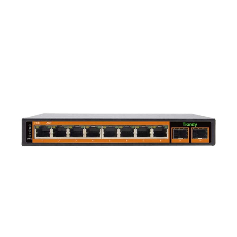 Tiandy PS-1008G-2G2SFP 8 Port Yönetilmeyen Full Gigabit AI POE Switch ( 8G + 2G + 2SFP )