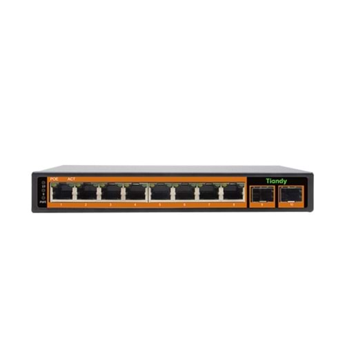 Tiandy PS-1008G-2G2SFP 8 Port Yönetilmeyen Full Gigabit AI POE Switch ( 8G + 2G + 2SFP )