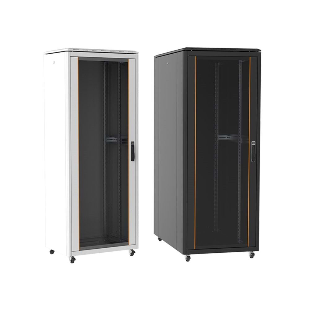 AGER 42U 600X1000 MONTAJLI VEGA SERISI DIKILI TIP KABINET (ON TEK ACILIM CITALI CAM/B - S1 SİYAH) AG-VB42U6010S1-BAAA-A-M1-42U6010