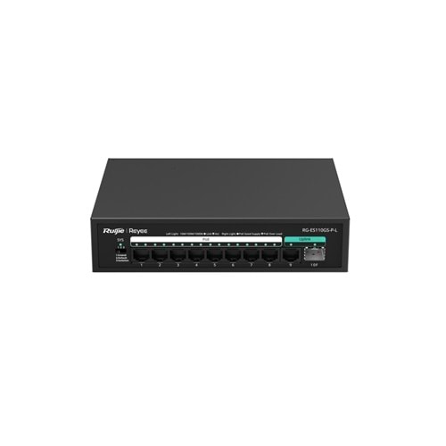 RUIJIE REYEE RG-ES110GS-P-L 10 PORT, 10/100/1000 GİGABİT SWİTCH, 1 SFP, 1 GİGABİT RJ45 UPLİNK, 8 PORT POE+ (120W)
