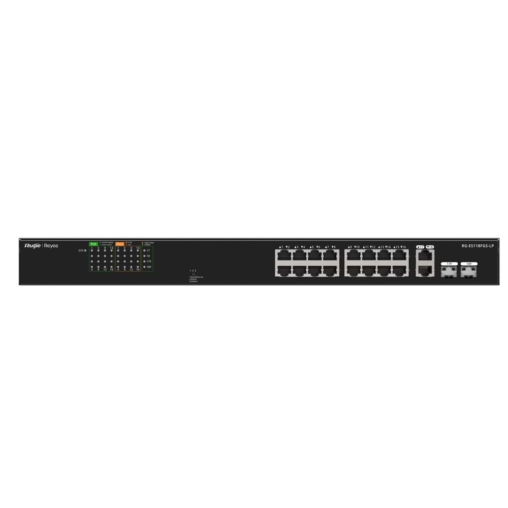 RUIJIE REYEE RG-ES118FGS-LP 18 PORTLU, 10/100 FAST ETHERNET, SWİTCH, 2 GİGABİT COMBO, 16 PORT POE+ (120W)