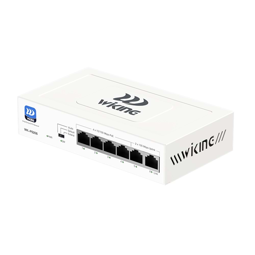Wİ-TEK WIKING WK-PS206 4 PORT MEGABİT+ 2 PORT MEGABİT UPLİNK POE SWİTCH 4P2U