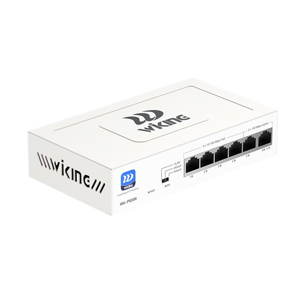 Wİ-TEK WIKING WK-PS206 4 PORT MEGABİT+ 2 PORT MEGABİT UPLİNK POE SWİTCH 4P2U