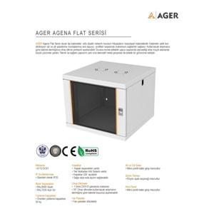 AGER 9U 600X600 DEMONTE AGENA FLAT SERİSİ DUVAR TİPİ KABİNET (ÖN CAM ÇITALI CAM KAPAKC-B1 BEYAZ)