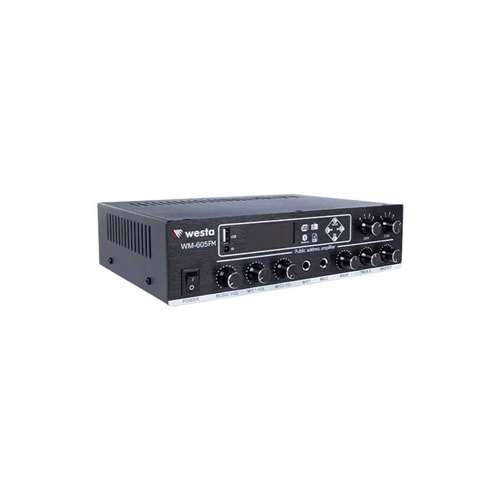 WESTA WM-605FM 2 BÖLGELİ FM RADYOLU 100W/100V MİXER AMFİ