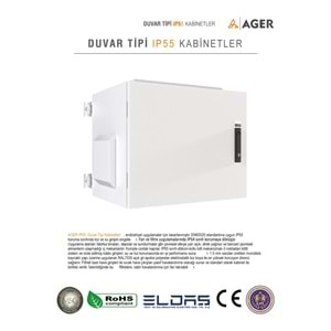 AGER 12U 600X450 AG-OB12U6045B2-D-A-M1-12U6045 MONTAJLI BASIC OUTDOOR DUVAR TIPI KABINET (ON METAL KAPAK IKI ADET KELEBEK KILITLI D-B2 7035 DIS ORTAM)
