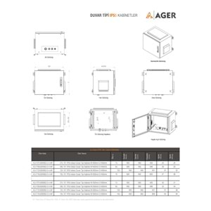 AGER 12U 600X450 AG-OB12U6045B2-D-A-M1-12U6045 MONTAJLI BASIC OUTDOOR DUVAR TIPI KABINET (ON METAL KAPAK IKI ADET KELEBEK KILITLI D-B2 7035 DIS ORTAM)