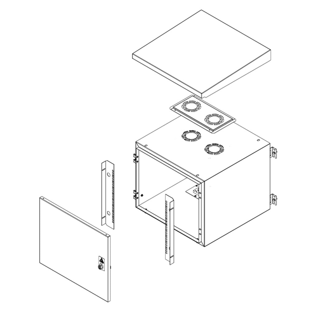 AGER 12U 600X600 AG-OB12U6060B2-D-A-M1-12U6060 MONTAJLI BASIC OUTDOOR DUVAR TIPI KABINET (ON METAL KAPAK IKI ADET KELEBEK KILITLI D-B2 7035 DIS ORTAM)