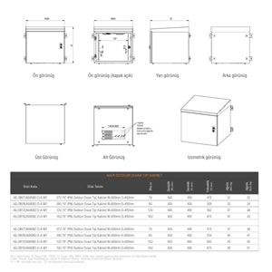 AGER 12U 600X600 AG-OB12U6060B2-D-A-M1-12U6060 MONTAJLI BASIC OUTDOOR DUVAR TIPI KABINET (ON METAL KAPAK IKI ADET KELEBEK KILITLI D-B2 7035 DIS ORTAM)