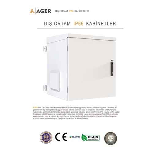 AGER 12U 600X600 AG-OT12U6060B2-D-A-M1-12U6060 MONTAJLI OUTDOOR DUVAR TİPİ TEK CİDARLI KABİNET (ON METAL KAPAKD-B2 7035 DIS ORTAM)