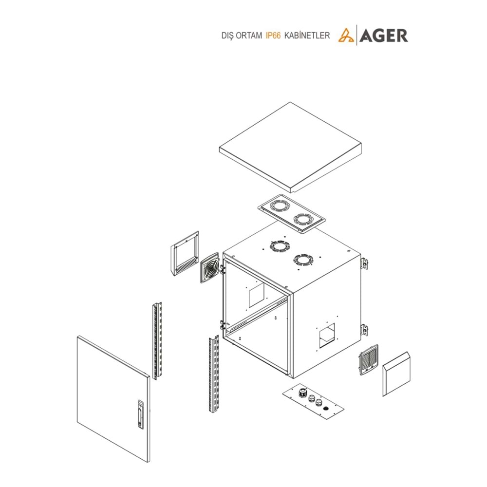 AGER 12U 600X600 AG-OT12U6060B2-D-A-M1-12U6060 MONTAJLI OUTDOOR DUVAR TİPİ TEK CİDARLI KABİNET (ON METAL KAPAKD-B2 7035 DIS ORTAM)