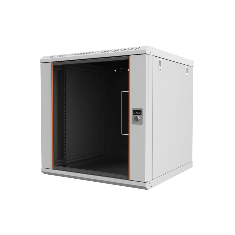 AGER 9U 600X600 AB09U6060B1 MONTAJLI AGENA BASE SERİSİ DUVAR TİPİ KABİNET + 19INCH SABİT RAFLI (ON CITALI CAM KAPAK ARKA SABİT YAN KAPAKLAR KİLİTSİZ-B1 BEYAZ)