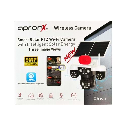 APRONX APX-WSP296 9MP 3.6mm SOLAR WİFİ 3 KAMERA 24 LED PTZ KAMERA