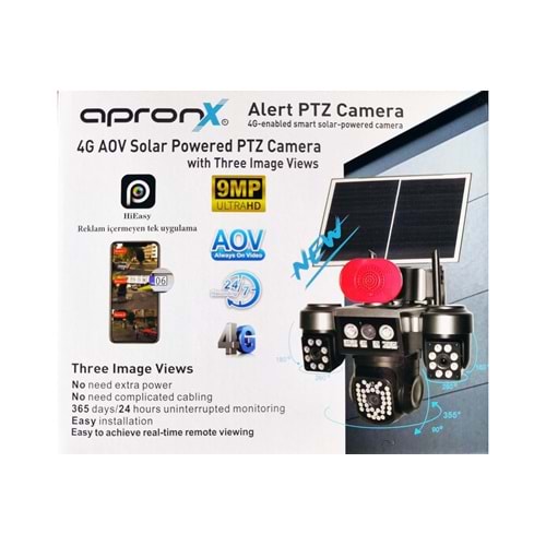 APRONX APX-WSP795 9MP AOV 4G SOLAR 3 KAMERA 60 LED PTZ KAMERA