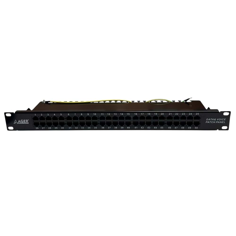 AGER 1U-483x44x164mm -50-port RJ45-8P4C-Black-LSArack mount-unshielded-ACPP3-350-1B-AGER CAT 3ISDN Patch Panel