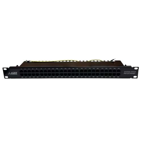 AGER 1U-483x44x164mm -50-port RJ45-8P4C-Black-LSArack mount-unshielded-ACPP3-350-1B-AGER CAT 3ISDN Patch Panel