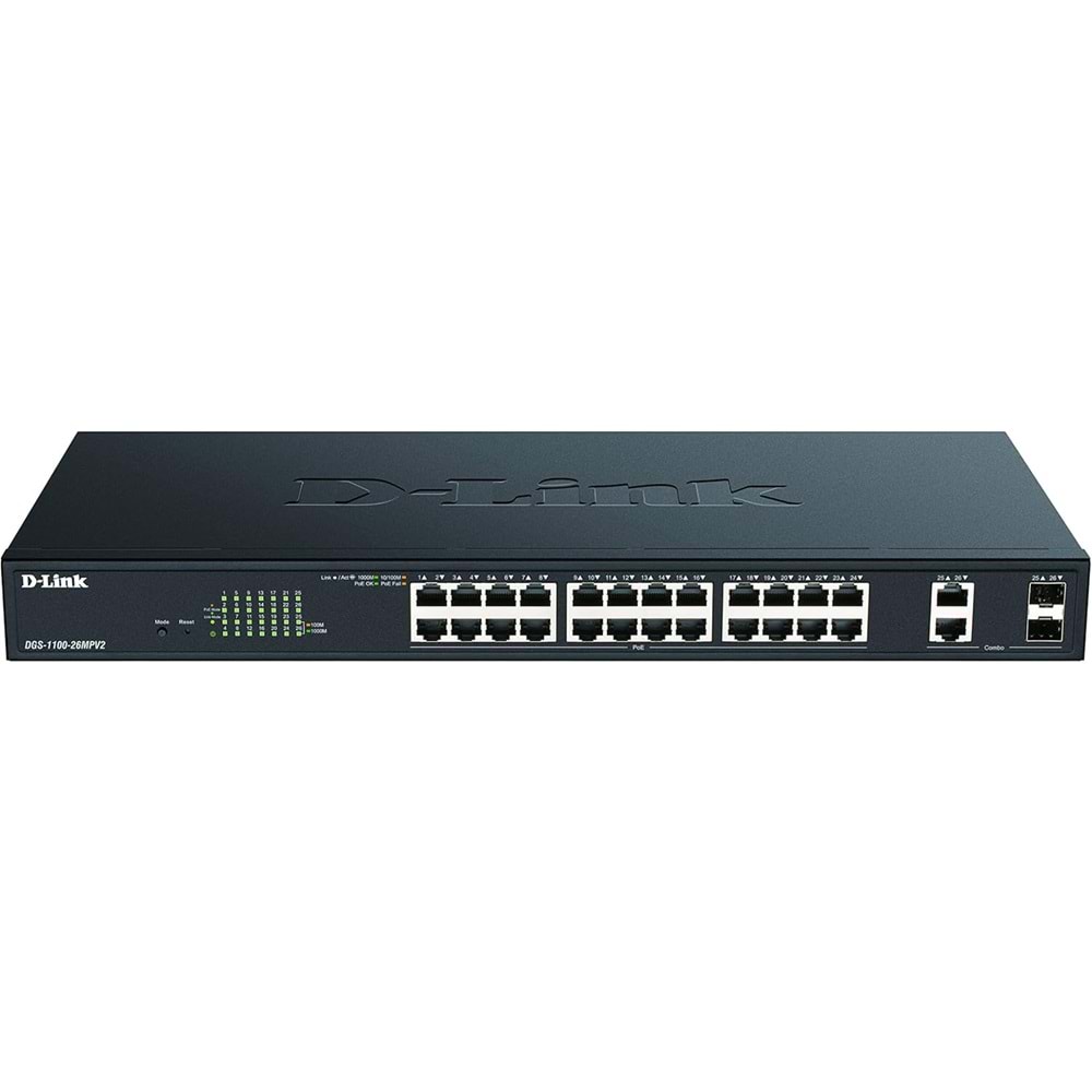 D-LINK DGS-1100-26MPV2 24port 370w GIGABIT 2X SFP Yönetilebilir Poe Switch