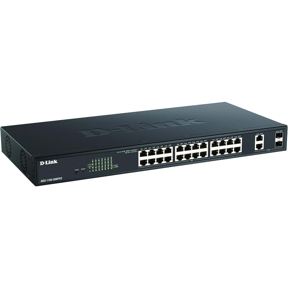 D-LINK DGS-1100-26MPV2 24port 370w GIGABIT 2X SFP Yönetilebilir Poe Switch
