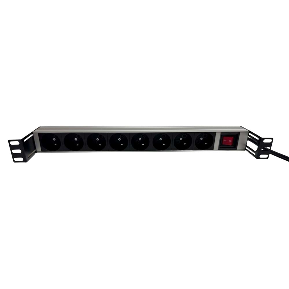 AGER 1U 8Lİ GRUP PRİZ RACK TİPİ AA-PRZ01U19-8S-AL-PW-BL-19INCH ON/OFF TUŞLU