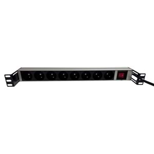 AGER 1U 8Lİ GRUP PRİZ RACK TİPİ AA-PRZ01U19-8S-AL-PW-BL-19INCH ON/OFF TUŞLU
