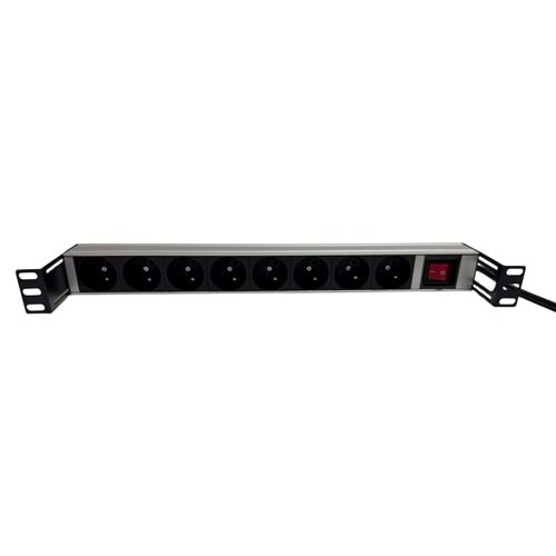 AGER 1U 8Lİ GRUP PRİZ RACK TİPİ AA-PRZ01U19-8S-AL-PW-BL-19INCH ON/OFF TUŞLU