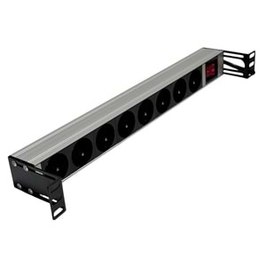 AGER 1U 8Lİ GRUP PRİZ RACK TİPİ AA-PRZ01U19-8S-AL-PW-BL-19INCH ON/OFF TUŞLU