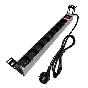 AGER 1U 8Lİ GRUP PRİZ RACK TİPİ AA-PRZ01U19-8S-AL-PW-BL-19INCH ON/OFF TUŞLU