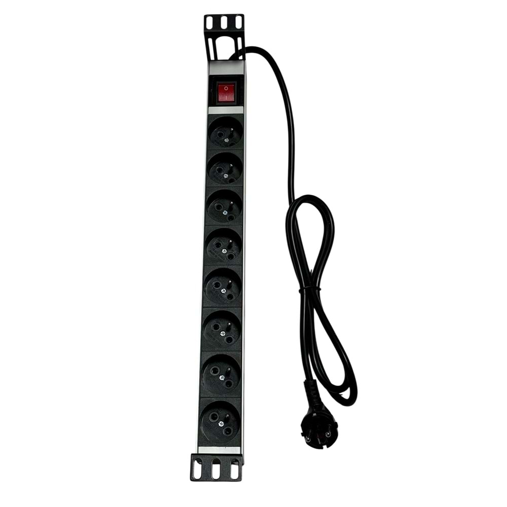 AGER 1U 8Lİ GRUP PRİZ RACK TİPİ AA-PRZ01U19-8S-AL-PW-BL-19INCH ON/OFF TUŞLU