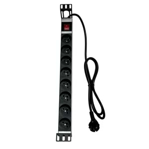 AGER 1U 8Lİ GRUP PRİZ RACK TİPİ AA-PRZ01U19-8S-AL-PW-BL-19INCH ON/OFF TUŞLU