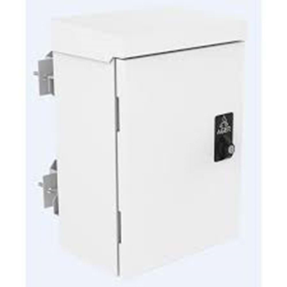 AGER (W:300 H:400 D:250) MM MOBESE+1LI FAN MONTAJINA UYUMLU+ON KAPAK TEK NOKTADAN KELEBEK KILITLI+ALT KISIMDA 2 ADET PG29 RAKOR +ARKA MONTAJ PANELI+150LIK KELEPCE+150LIK OTOMAT RAYI + DUVAR ASKI APARATI (B2-OUTDOOR 7035)