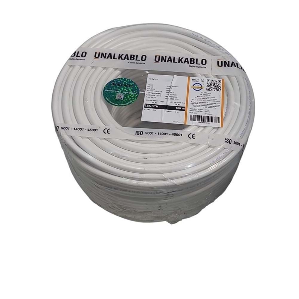ÜNAL 2X1,5 TTR KABLO BEYAZ KANGAL (H05VV-F)