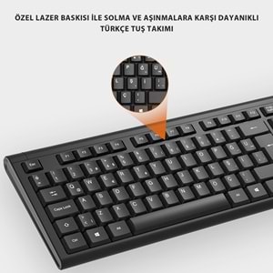 LECOO KW200 KABLOSUZ TÜRKÇE Q KLAVYE & MOUSE SET - SİYAH