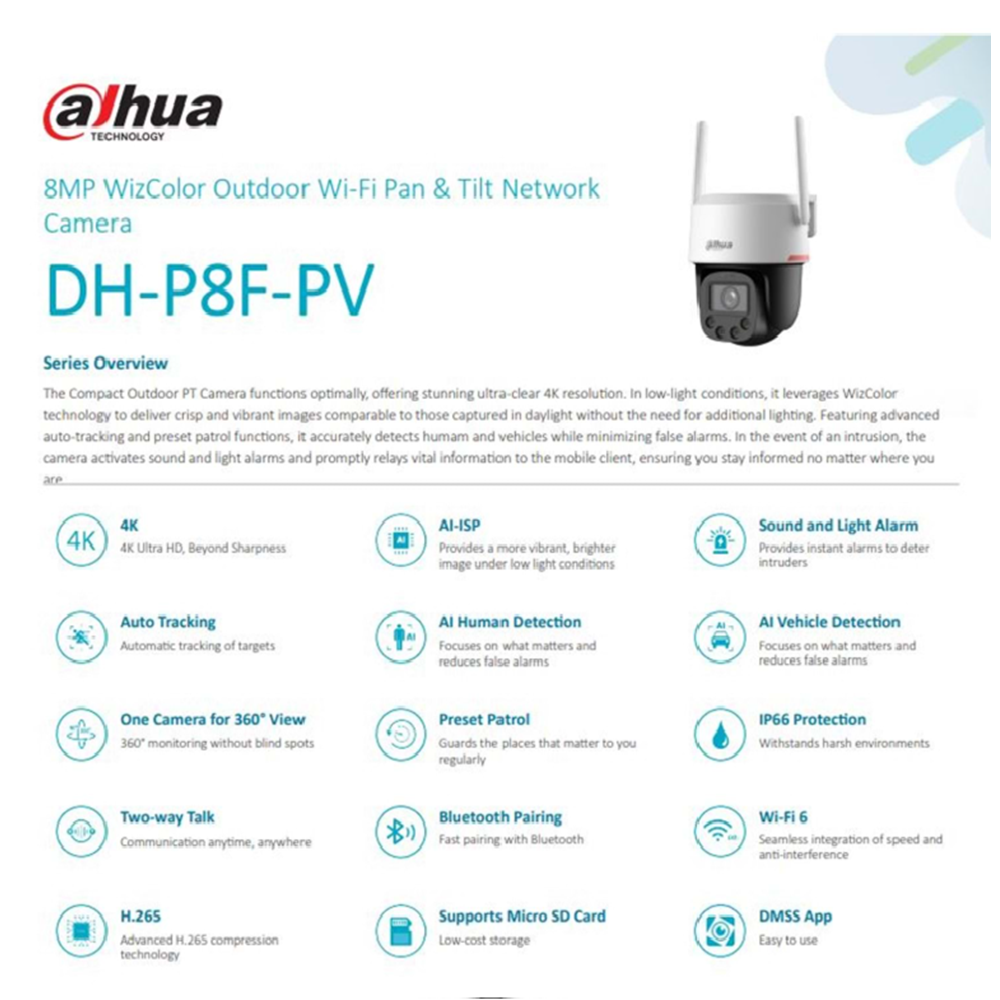 DAHUA P8F-PV-0360B-PRO WRİLESS WİZCOLOR NETWORK KAMERA