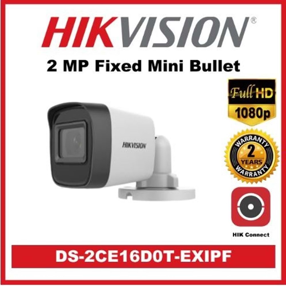HIKVISION DS-2CE16D0T-EXIPF 1080P 2.8mm 20mt IR HD-TVI BULLET ANALOG KAMERA