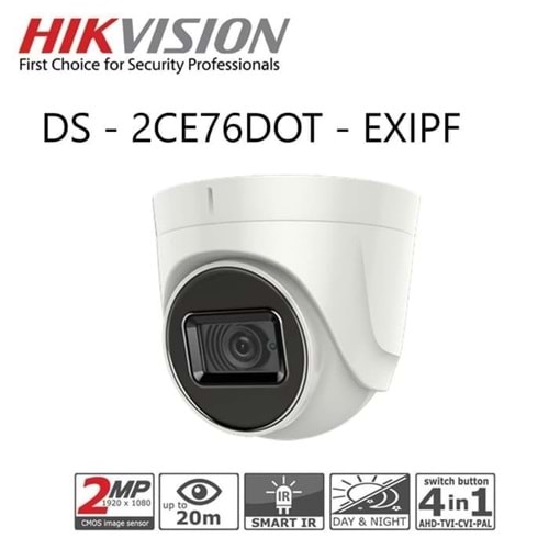 HIKVISION DS-2CE76D0T-EXIPF 2MP 2.8mm 20mt IR HD-TVI DOME ANALOG KAMERA